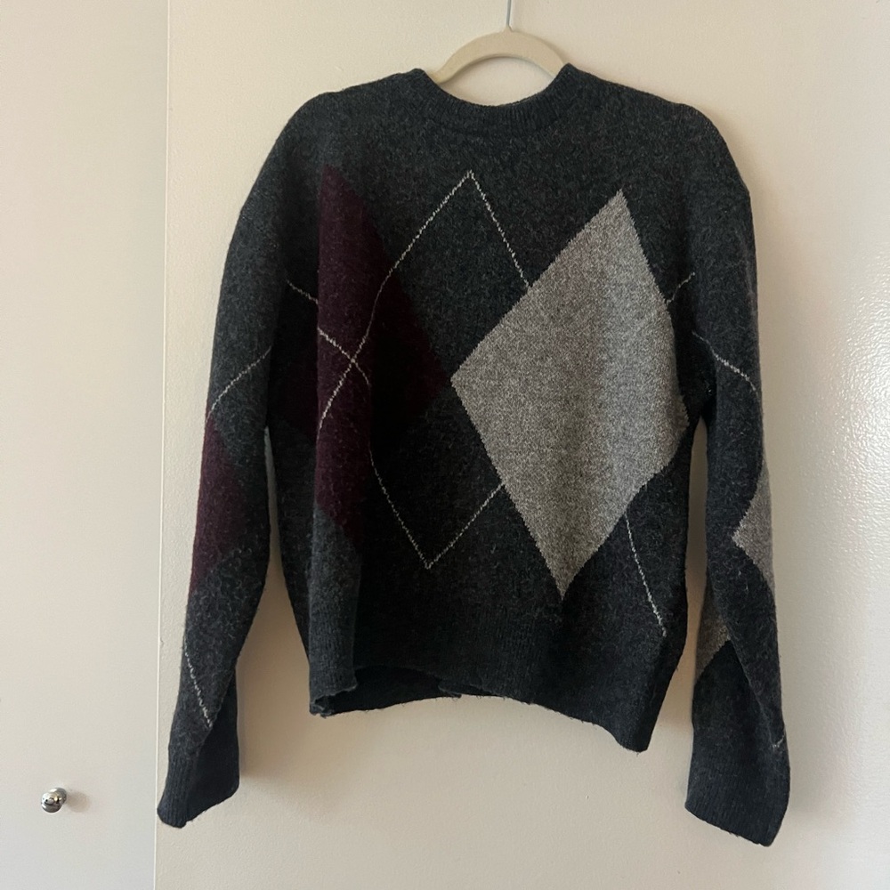 Mango Argyle Patterned Sweater - Black and Gray
